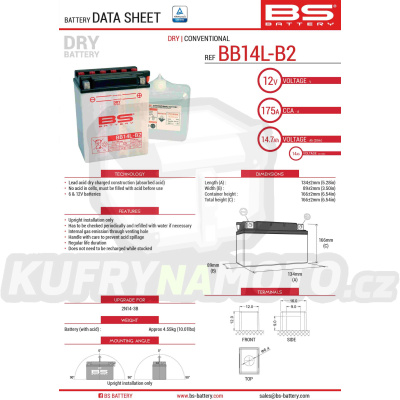 BS baterie moto BB14L-B2 (YB14L-B2) 12V 14AH 134X88X166 s elektrolytem v balení - konvenční (175A) (4)