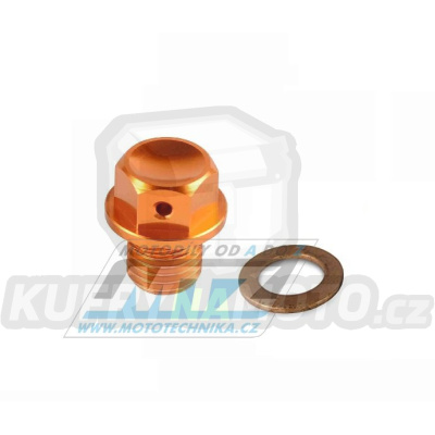 Šroub výpustný magnetický M10x10mm (závit 1,5) - ZETA ZE58-1397 - KTM 50SX+65SX+85SX + 50 Adventure + 50 Senior + Husqvarna TC85 - oranžový