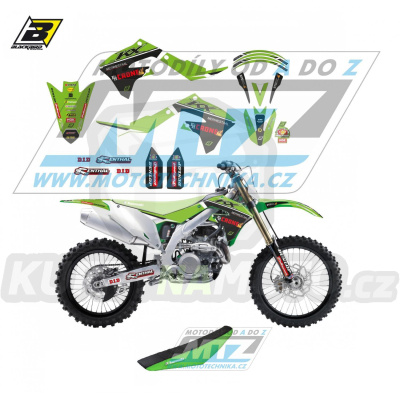 Polepy s potahem sedla (sada polepů a potah sedla Graphics) - Kawasaki KXF250 / 21-23 + KXF450 / 19-23 - typ polepů Replica FH Racing Team