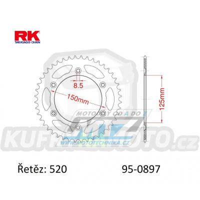 Rozeta ocelová (převodník) 0897-52zubů RK - KTM SX+SXF+EXC+EXCF + SMR+SMC+EGS+MXC+SXC + LC4+Adventure+Duke+Enduro+Rallye + Husaberg TE+FE+FC+FS + Husqvarna TC+TE+FC+FE+TX+FX + Enduro+Supermoto+Vitpilen+Svartpilen + Gas-Gas MC+MCF+EC+ECF + AJP PR4+PR5