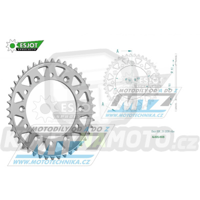 Rozeta řetězová (převodník) Dural 0251-43zubů ESJOT 51-32001-43 - barva stříbrná - Yamaha YZ125+YZ250 + YZF250+YZF400+YZF426+YZF450+YZF450X + WRF250+WRF400+WRF426+WRF450 + TTR230 + Honda XR250+XR350+XR500 + XL250+XL400+XL500