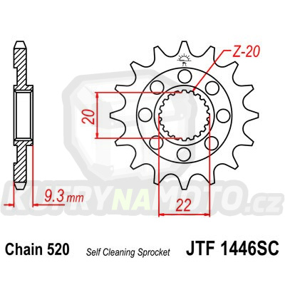 Řetězové kolečko JT JTF 1446-14SC 14 zubů, 520 Samočistící, Nízká hmotnost