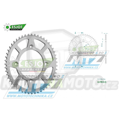 Rozeta řetězová (převodník) Dural 0798-51zubů ESJOT 51-15026-51 - barva stříbrná - Suzuki RM80 / 83-01 + RM85 / 02-20 + Yamaha YZ80 / 93-01 + YZ85 / 02-20 + Beta RR125 / 06-12