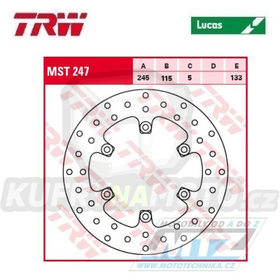 Kotouč brzdový TRW MST247 (245/115/6D) - Ducati Monster+Strada+Multistrada+Supersport+SSport+ST+GT + Laverda Ghost+Sport+Formula+Sticke + MBK YP250 + Voxan + Yamaha YP250+SRX400+SRX600+FZR500+FZR600+XJR400+XJ600+RD500+FZS600+YZF-R1+YZF-R6+XT+XTZ+TDM