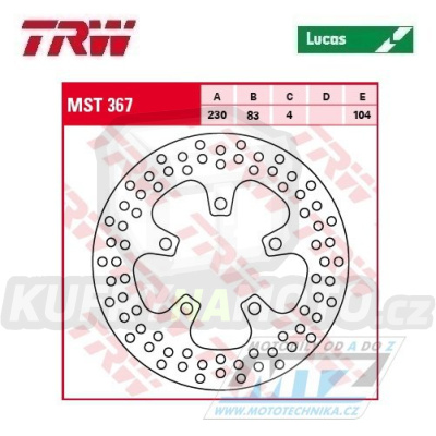 Kotouč brzdový TRW MST367 (220/100/4D) - Kawasaki ZX-7RNinja / 96-02+ZX-7RR Ninja / 96-99+ZX-9R Ninja / 94-97+ZXR 750R / 91-95