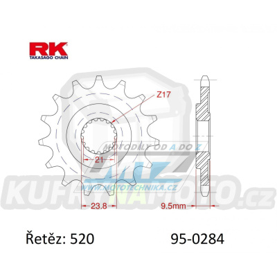 Kolečko řetězové (pastorek) 0284-13zubů RK - Honda CRF250R+CRF450R + CRF450RX+CRF450X + CR250+CR500 + TRX450R+TRX450ER+TRX700XX + CRM250R