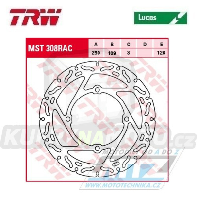 Kotouč brzdový TRW MST308RAC (250/109/4D) - Kawasaki KX125+KX250+KXF250+KXF450 + KLX450