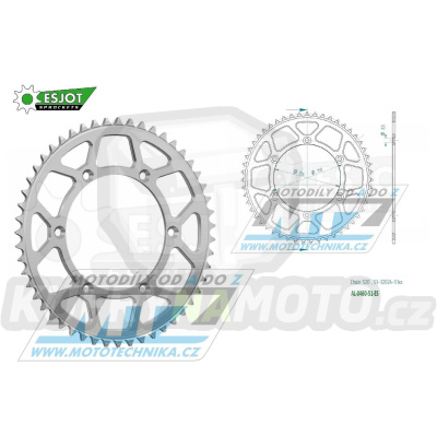 Rozeta řetězová (převodník) Dural 0460-51zubů ESJOT 51-32024-51 - barva stříbrná - Kawasaki KX125+KX250+KX500 +KXF250+KXF450+KDX175+KDX200+KDX220R+KDX250+KLX250R+KLX250 D-Tracker +KLX250+KLX250SF+KLX300+KLX450R+KLX650R + Suzuki RM-Z250