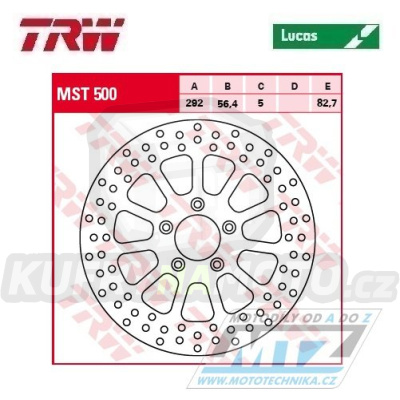 Kotouč brzdový TRW MST500 (292/56/5D) - Harley Davidson XL883+XL1200 + FLHR+FLHRCI+FLHRI+FLHRS+FLHRSI + FLHT+FLHTC+FLHTCI+FLHTCUI + FLHTI+FLHXI+FLSTC+FLSTCI + FLSTF+FLSTFI+FLSTI+FLSTS + FLSTSCI+FLTRI+FXD+FXDCI+FXDI+FXDL+FXDLI + FXDS+FXDWG+další