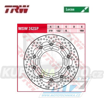 Kotouč brzdový plovoucí TRW MSW242SP (310/132/5D) - kulatý design - Yamaha YZF R6+FZ8N+FZ8S + YZF R1 + XT1200