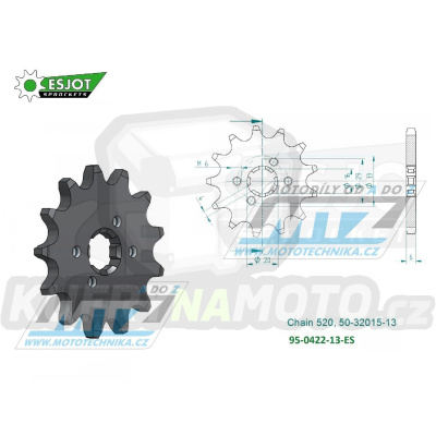 Kolečko řetězové (pastorek) 0422-13zubů ESJOT 50-32015-13 - Cagiva 125 Enduro + 125WMX + Kawasaki KX125 + KDX175 + Suzuki DS185 + TC125 + TSR125 + TF185 + TS185 + GT200EX + SB200 + Yamaha YZ100 + YZ125 + BW350 + IT175