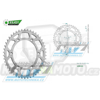 Rozeta řetězová (převodník) Dural 0460-46zubů ESJOT 51-32024-46 - barva stříbrná - Kawasaki KX125+KX250+KX500 +KXF250+KXF450+KDX175+KDX200+KDX220R+KDX250+KLX250R+KLX250 D-Tracker +KLX250+KLX250SF+KLX300+KLX450R+KLX650R + Suzuki RM-Z250