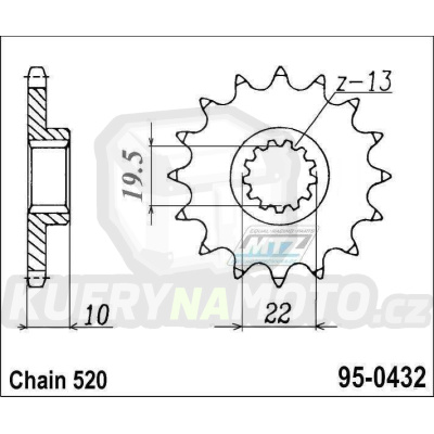 Kolečko řetězové (pastorek) 0432-12zubů MTZ - Suzuki RM250+RMX250 + DRZ400+DRZ400SM + DR250+DR350+DR200+DRZ250 + TS250+SP200+RGV250 + LT250R Quadracer + Kawasaki KLX400 + Beta 350 Jonathan+400 Alp + AJP PR5+SPR250