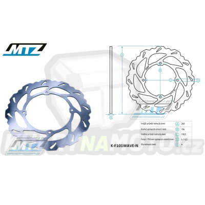 Kotouč brzdový MTZ nerezový - zubatý desing Wave - Honda CR125+CR250+CR500+XR350+XL250+XL350+XLR125