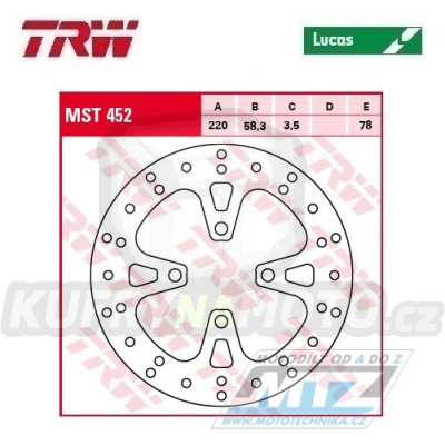 Kotouč brzdový TRW MST452 (220/58,3/4D) - Honda NSC50 Vision + AFS110 + NSC110 + SCV110Lead + PCX125 + SH125 + PCX150