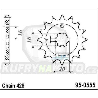 Kolečko řetězové (pastorek) 0555-14zubů MTZ - Kawasaki KX65+KX80+KX85+KX100 + Suzuki RM65+RM100 + Yamaha RD80+TZR80+FZR80RR + TTR225+YBA125 Enticer