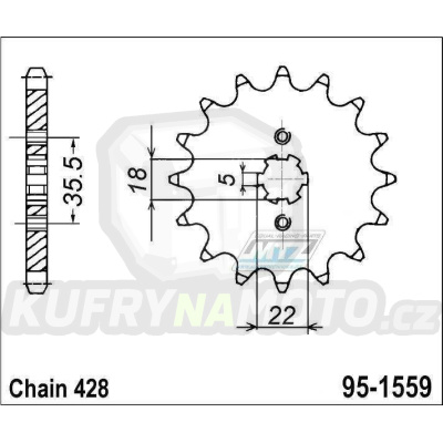 Kolečko řetězové (pastorek) 1559-15zubů MTZ - Yamaha TW125 + YS125 + TW200 + TW225