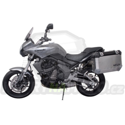 Sada TraX Adventure 37 a 37 stříbrné boční kufry a nosič držák boční kufry SW Motech Kawasaki Versys 650 2007 - 2009 LE650A KFT.08.725.50000/S-BC.16329