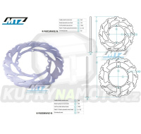 Kotouč brzdový MTZ nerezový - zubatý desing Wave - Husqvarna CR125+CR250+TC410+TC610+TE410+TE610E + WR125+WRE125+WR250+WR360 + Husaberg FE400+FE501+FE600+FC350+FC400+FC501 + MX+501ENDURO+600ENDURO