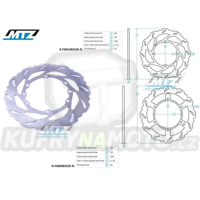 Kotouč brzdový MTZ nerezový - zubatý desing Wave - Husqvarna CR125+CR250+TC410+TC610+TE410+TE610E + WR125+WRE125+WR250+WR360 + Husaberg FE400+FE501+FE600+FC350+FC400+FC501 + MX+501ENDURO+600ENDURO