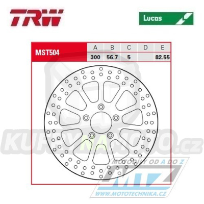 Kotouč brzdový TRW MST504 (300/57/5D) - Harley Davidson XL+FLHR+FLHRC+FLHT+FLHTC+FLHTCU+FLHX + FLTR+FLTRU+FLTRX+FXDB+FXDC+FXDCI+FXDF+FXDL+FLD + FLHTK+FLHTKL+FLHX+FLHXS+FLHXXX+FLRT+FLTRX+FLTRXS+FXDL+FLDE+FLFB + FLHC+FXDB+FXDL+FXDSE+FLFBS+FLHCS+další