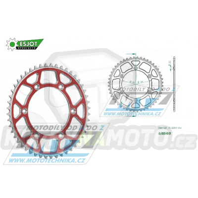 Rozeta řetězová (převodník) Dural 0808-48zubů ESJOT 51-32041-48SR - barva červená - Suzuki RM125 / 80-11+RM250 / 82-12+RMX250 / 89-00+RMZ250 / 07-20+RMZ450 / 05-20+RMX450Z / 10-19+DRZ250 / 01-07+DR350 / 96-99+DRZ400S / 00-20+DRZ400E / 00-07 + Kawa