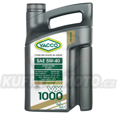 Motorový olej YACCO VX 1000 LL 5W40, 5 L
