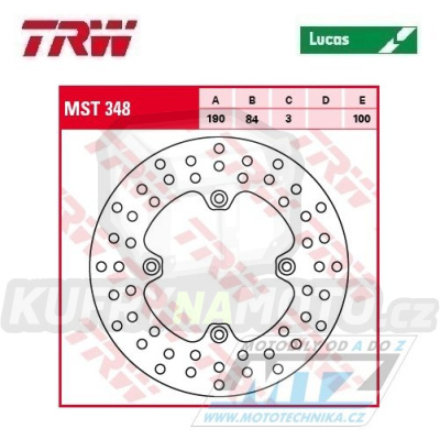 Kotouč brzdový TRW MST348 (190/84/4D) - Yamaha YZ65 / 18-25 + YZ80 / 93-01 + YZ85 / 02-25