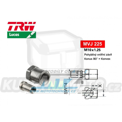 Koncovka brzdové hadice TRW VarioFlex MVJ225 (šroubení vnitřní závit M10x1,25 pohyblivé) - barva titan