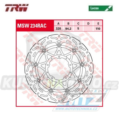 Kotouč brzdový plovoucí TRW MSW234RAC (320/94/5D) - kulatý design - Honda CBR1000Fireblade / 17-19