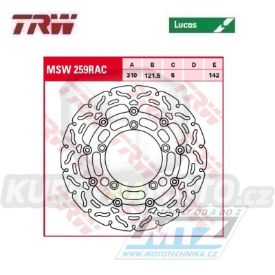 Kotouč brzdový plovoucí TRW MSW260RAC (290/121,5/5D) - zubatý design - Suzuki GSF650 Bandit / 05-06 Suzuki SFV650 Gladius / 09-16 Suzuki SV650 / 07-19