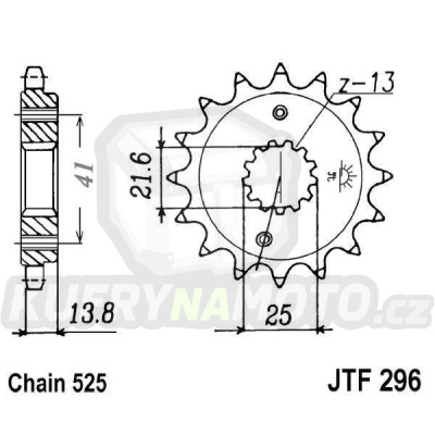 Řetězové kolečko JT JTF 296-16RB 16 zubů, 525 pogumované