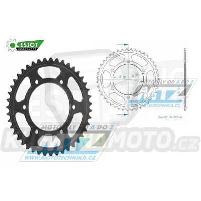 Rozeta ocelová (převodník) 1876-43zubů ESJOT 50-29037-43 - Suzuki GSXR600+GSXR750+GSXR1000 + GSXS1000 + Yamaha FZ07+FZ09+FZ10 + MT07+MT09+MT10 + YZFR6+YZF-R6YZFR6+YZF-R6+YZFR7+YZF-R7 + XSR700+XSR900 + 900 Tracer+MTT850 + XTZ690 Tenere+XTZ700 Tenere