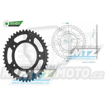 Rozeta ocelová (převodník) 1877-43zubů ESJOT 50-29051-43 - Yamaha YZF-R1 / 15-21 + YZFR1 + 900 Nikken (MXT850) / 18-20 + 900 Nikken GT (MXT850D) / 20