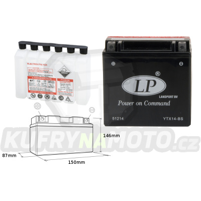 LANDPORT baterie YTX14BS 12V 12AH 152X88X147 bezúdržbový (elektrolyt přibalen)