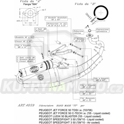 Výfuk Leo Vince Peugeot  JET FORCE C-TECH 50 injection liquid cooled 2005 > HAND MADE TT BLACK LVKN663-4059B