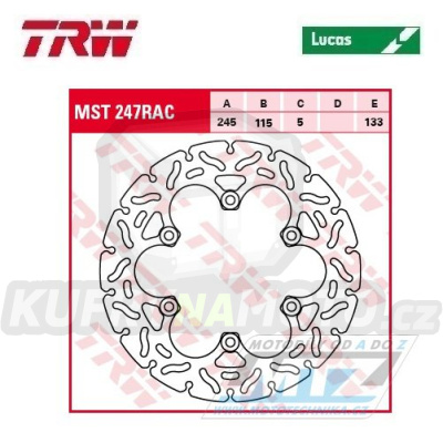 Kotouč brzdový TRW MST247RAC (245/115/6D) - zubatý design - Ducati Monster+Strada+Multistrada+Supersport+SSport+ST+GT + Laverda Ghost+Sport+Formula+Sticke + MBK YP250 + Voxan + Yamaha YP250+SRX400+SRX600+FZR500+FZR600+XJR400+XJ600+RD500+FZS600+YZF R1