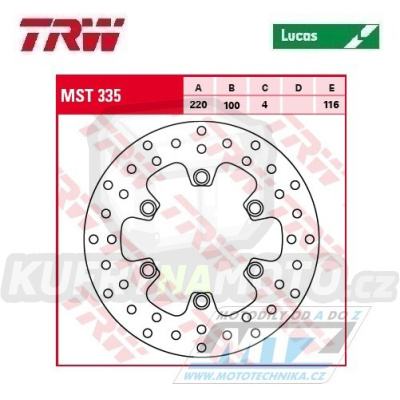 Kotouč brzdový TRW MST335 (220/100/6D) - kulatý design - Kawasaki KDX200 / 86-01+KDX220 / 94-03 + KDX90-94