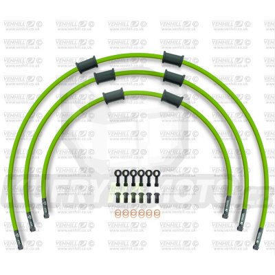 STANDARD Hadice přední brzdy sada Venhill POWERHOSEPLUS YAM-6045FB-GR (3 hadice v sadě) zelené hadice, černé koncovky