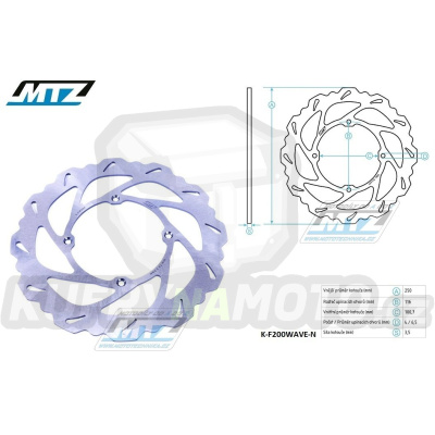 Kotouč brzdový MTZ nerezový - zubatý desing Wave - Kawasaki KDX200+KDX250+KLX250R+KLX300 + KX125 / 89-02 + KX250 / 87-02 + KX500 / 87-04