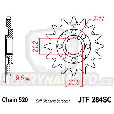 Řetězové kolečko JT JTF 284-14SC 14 zubů, 520 Samočistící, Nízká hmotnost