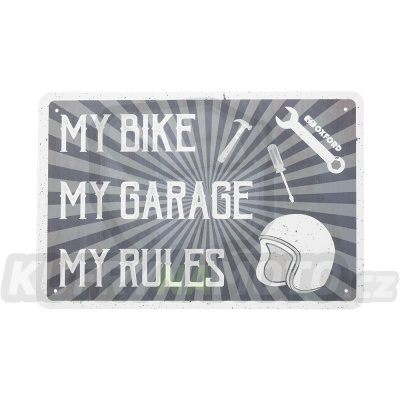plechová cedule MY RULES, OXFORD (šedá/krémová, rozměr 30 x 20 cm)