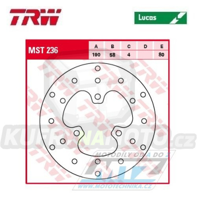 Kotouč brzdový TRW MST236 (190/58/3D) - Aprilia+Beta+Gilera+Husqvarna+KTM+MBK+Piaggio+SYM+Yamaha