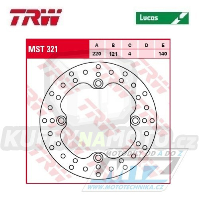 Kotouč brzdový TRW MST321 (220/100/3D) - Honda CR125 / 89-97 + CR250 / 87-96 + CR500 / 89-01