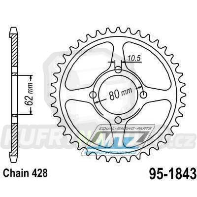 Rozeta ocelová (převodník) 1843-54zubů MTZ - Yamaha TTR125 / 02-04 + TT-R125 E / 05-10 + TT R125 L / 02-22