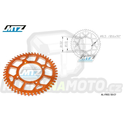 Rozeta řetězová (převodník) Dural 50zubů MTZ oranžová - KTM 250R Freeride + 250F Freeride + 350 Freeride / 12-20 + Freeride E-XC + E-SX + E-SM / 14-22