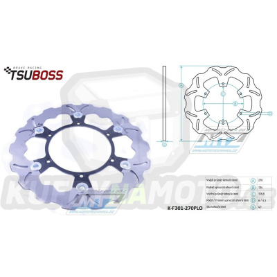Kotouč brzdový PLOVOUCÍ - zubatý desing Wave (vnější průměr 270mm) - Yamaha YZ125 / 17-23 + YZ250 / 17-23 + YZ250X / 17-23 + YZF250 / 16-23 + YZF250X / 17-23 + YZF450 / 16-23 + YZF450X / 16-23 + WRF250 / 17-21 + WRF450 / 16-20