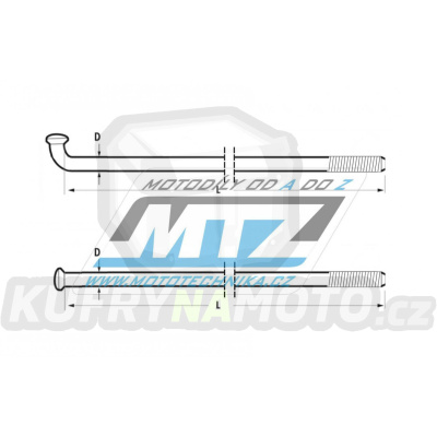 Sada drátů do kola + niple 19" - Yamaha YZ125+YZ250 / 88-25 + YZF250 / 01-08 + YZF400+YZF426 / 98-02 + YZF450 / 03-08 + WRF250 / 03- + WRF400 / 98-01 + WRF426 / 02-03 + WRF450 / 04-