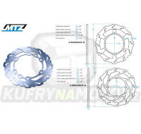 Kotouč brzdový MTZ nerezový - zubatý desing Wave - Husqvarna CR + TC250+TC410+TC450 + TC570+TC610 + TE250+TE410+TE450+TE510 + TE570+TE610 + WR125+WRE125+WR250+WR360
