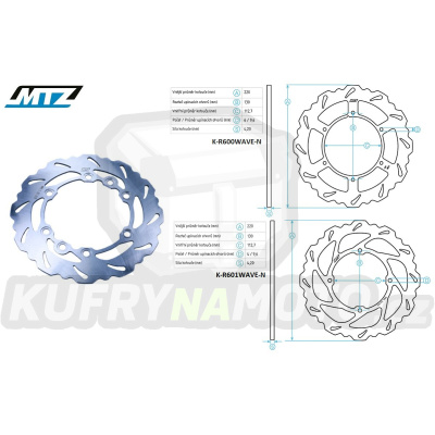 Kotouč brzdový MTZ nerezový - zubatý desing Wave - Husqvarna CR + TC250+TC410+TC450 + TC570+TC610 + TE250+TE410+TE450+TE510 + TE570+TE610 + WR125+WRE125+WR250+WR360